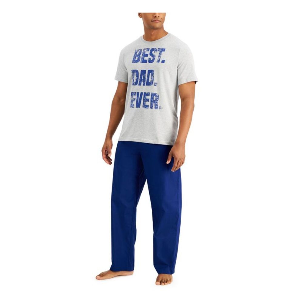 NWT CLUBROOM Mens Best Dad Ever Gray Short Sleeve Top Straight Pants Pajamas S